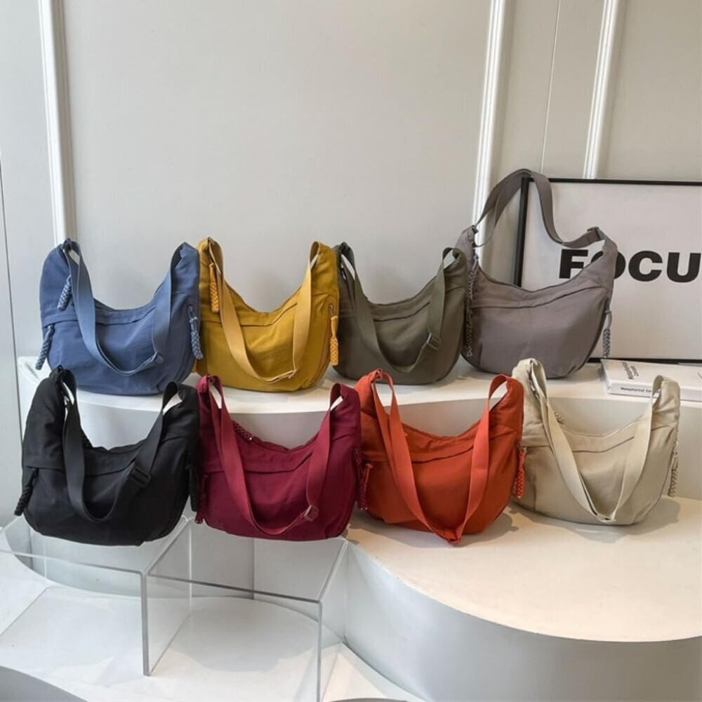 Women Nylon Crossbody Bag Medium Crescent Zipper Purse Over Shoulder Lightweight - Picture 9 of 9